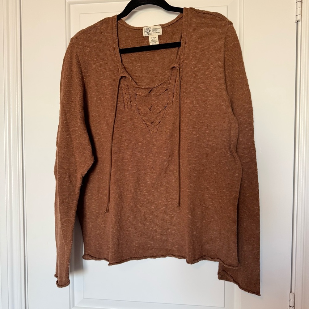 Cotton Country by Parkhurst Cotton Flax Brown Lightweight Sweater, Size XL